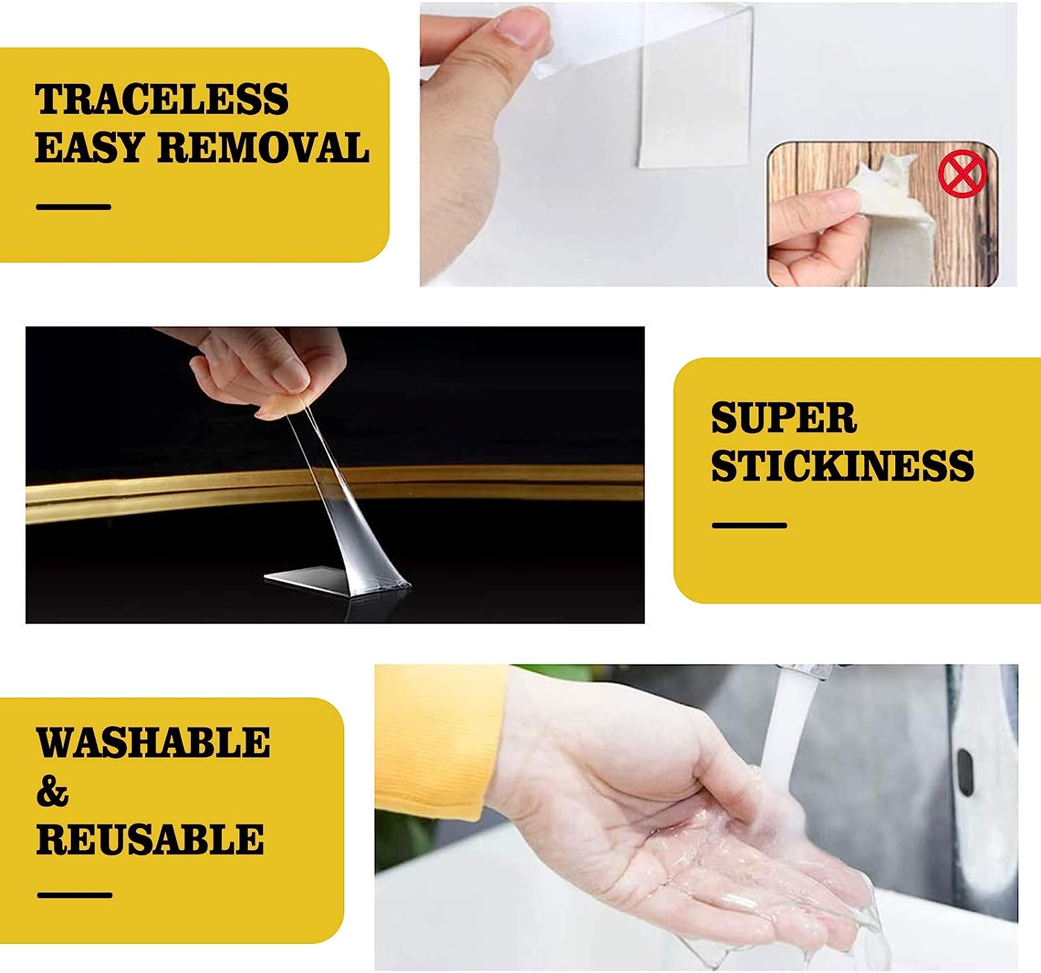 Double Sided Tape Heavy Duty,1.2" x 120", Removable Nano Adhesive Mounting Tape for Walls, Reusable Tough Adhesive Strips Sticky Tape, Transparent Poster Tape Wall Tape for Picture Carpet Decoration - Image 3